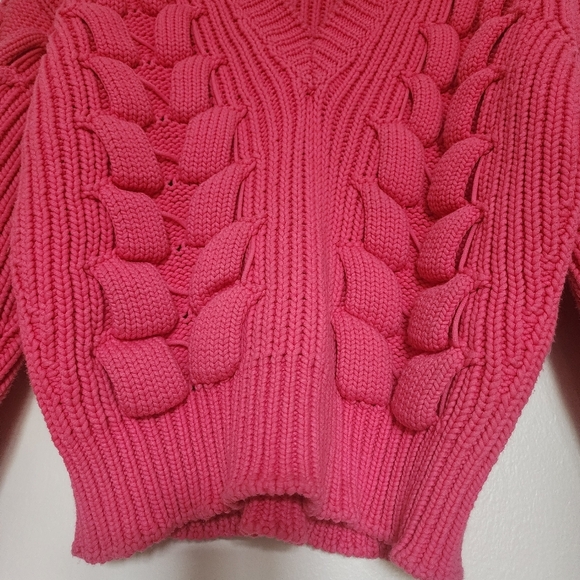 IRO Arwy Chunky Cable Oversized V-Neck Sweater 3D Knit Bubblegum Pink Size XS - Picture 5 of 13